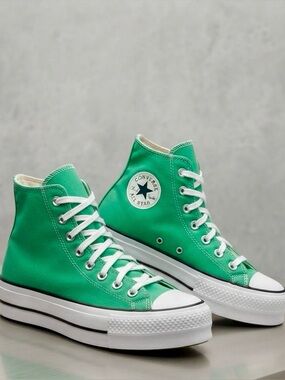 Converse Women’s High-Top Sneakers in Green and White
